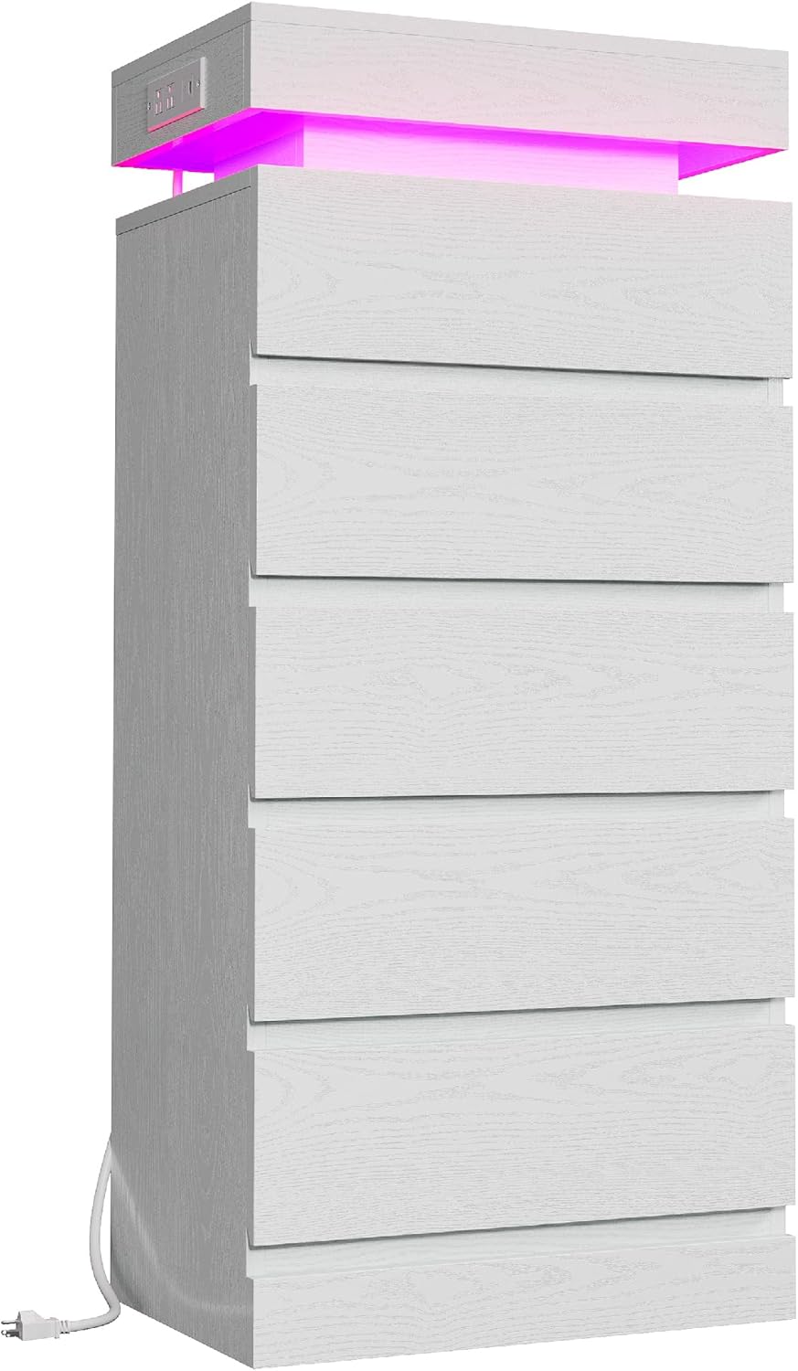 54" Tall 5 Drawer Dresser with LED Light and Power Outlet