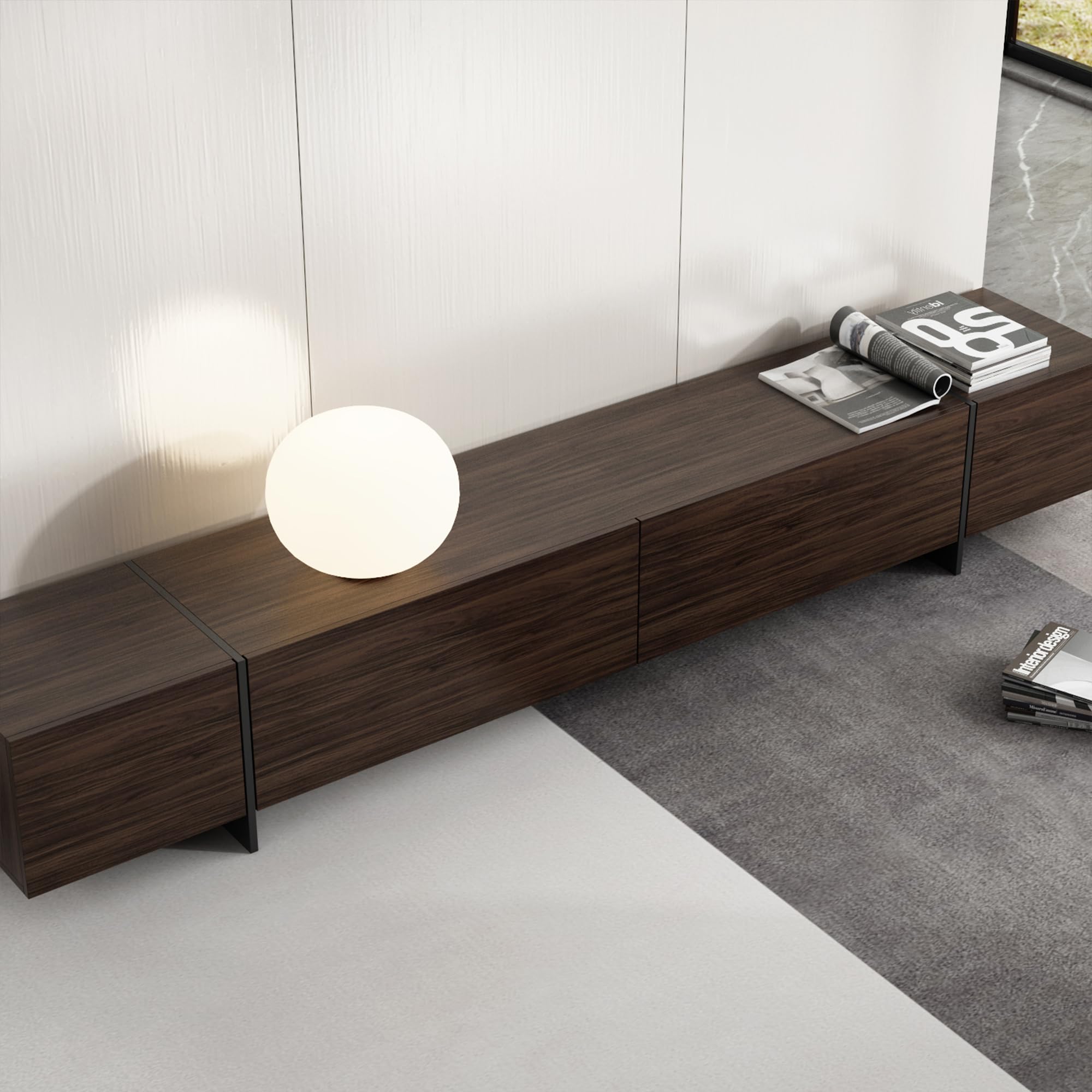 95.1" TV Stand with 4 Flip-Down Drawers - Modern Entertainment Center