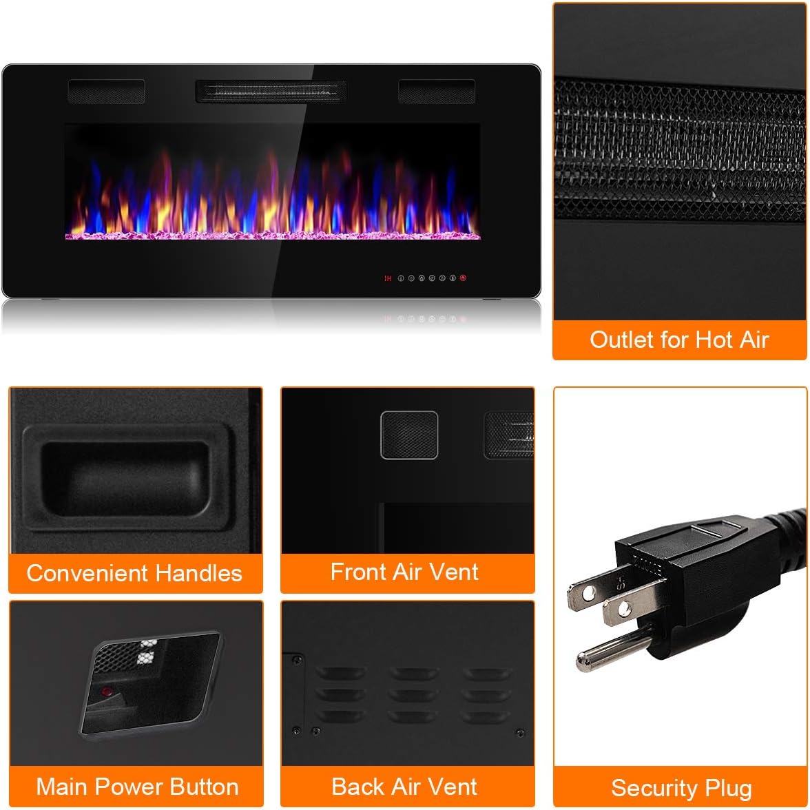 42 Inch Recessed Electric Fireplace Wall Mounted Heater