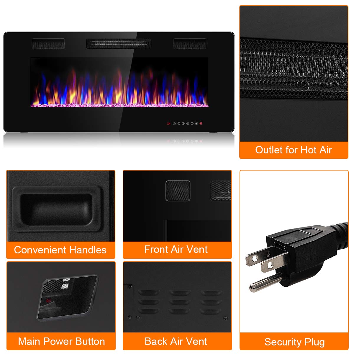 42 Inch Recessed Electric Fireplace Wall Mounted Heater