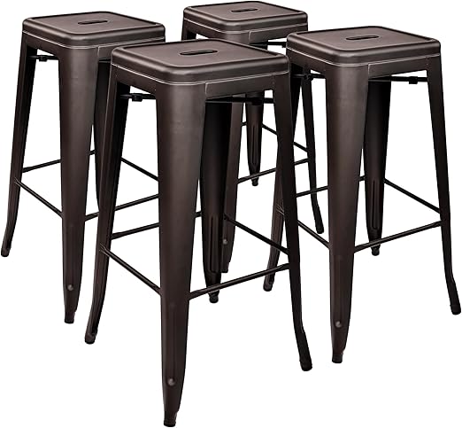 Metal Bar Stools Set of 4 - 30 Inch Backless Stackable