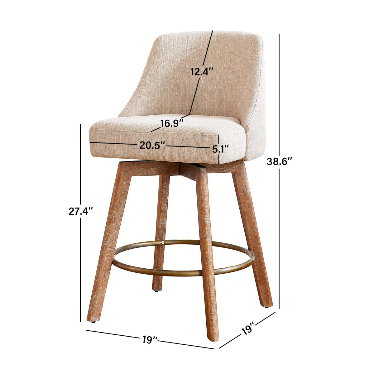 Mid Century Modern Counter Height Bar Stools Set of 2