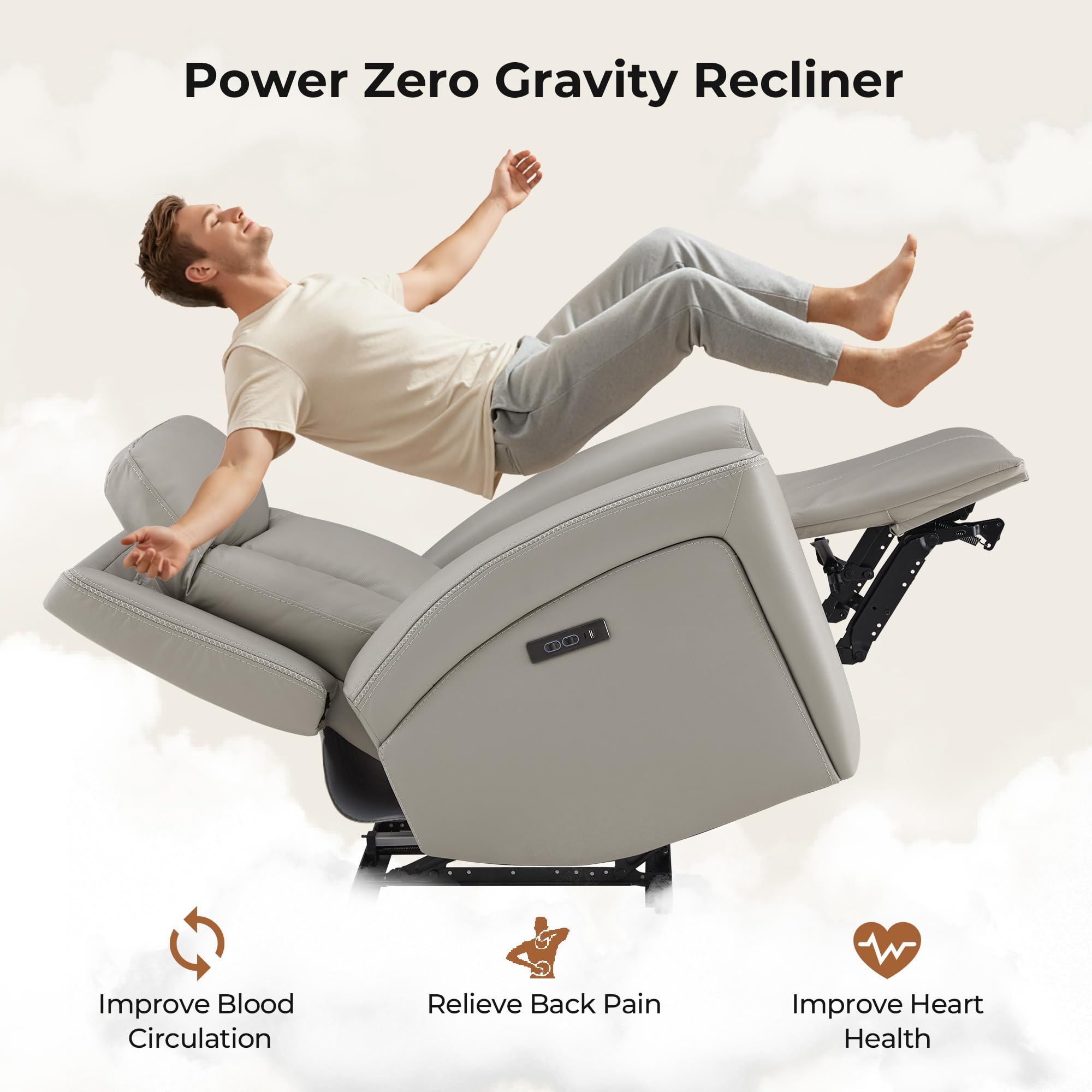 Genuine Leather Power Recliner with Zero Gravity & Adjustable Headrest
