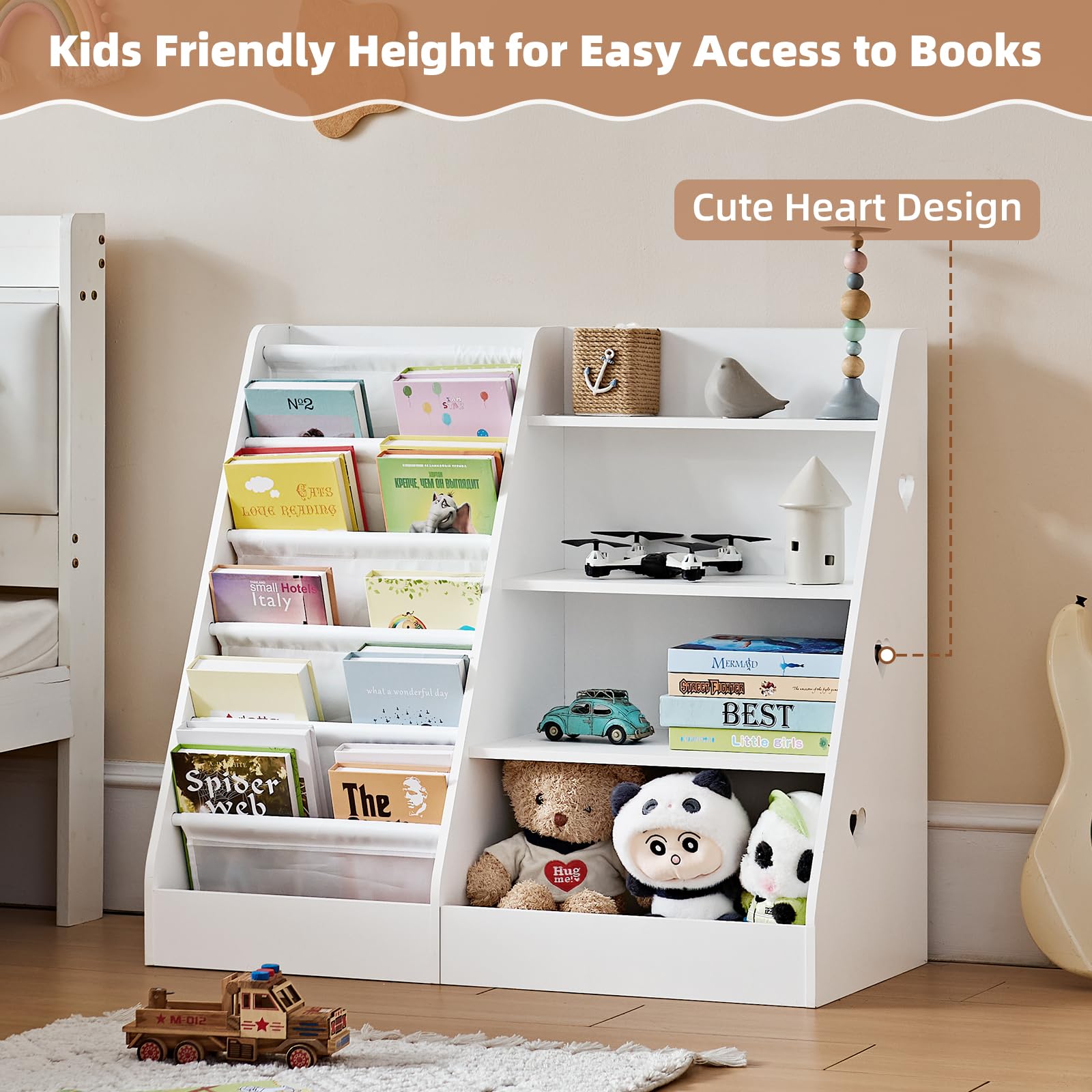 4 Tier Kids Bookshelf with Storage