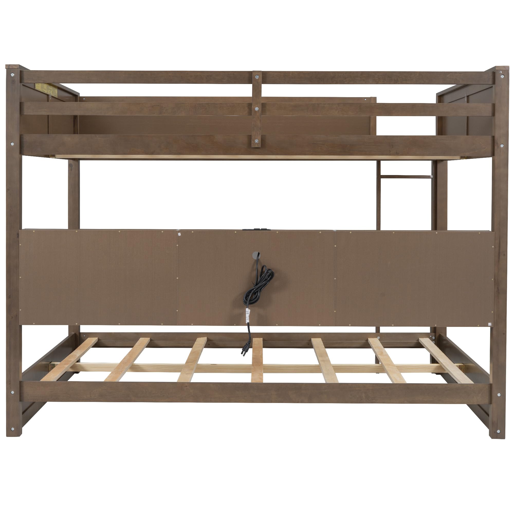 Queen Over Queen Bunk Bed with Storage Cabinets and USB Ports