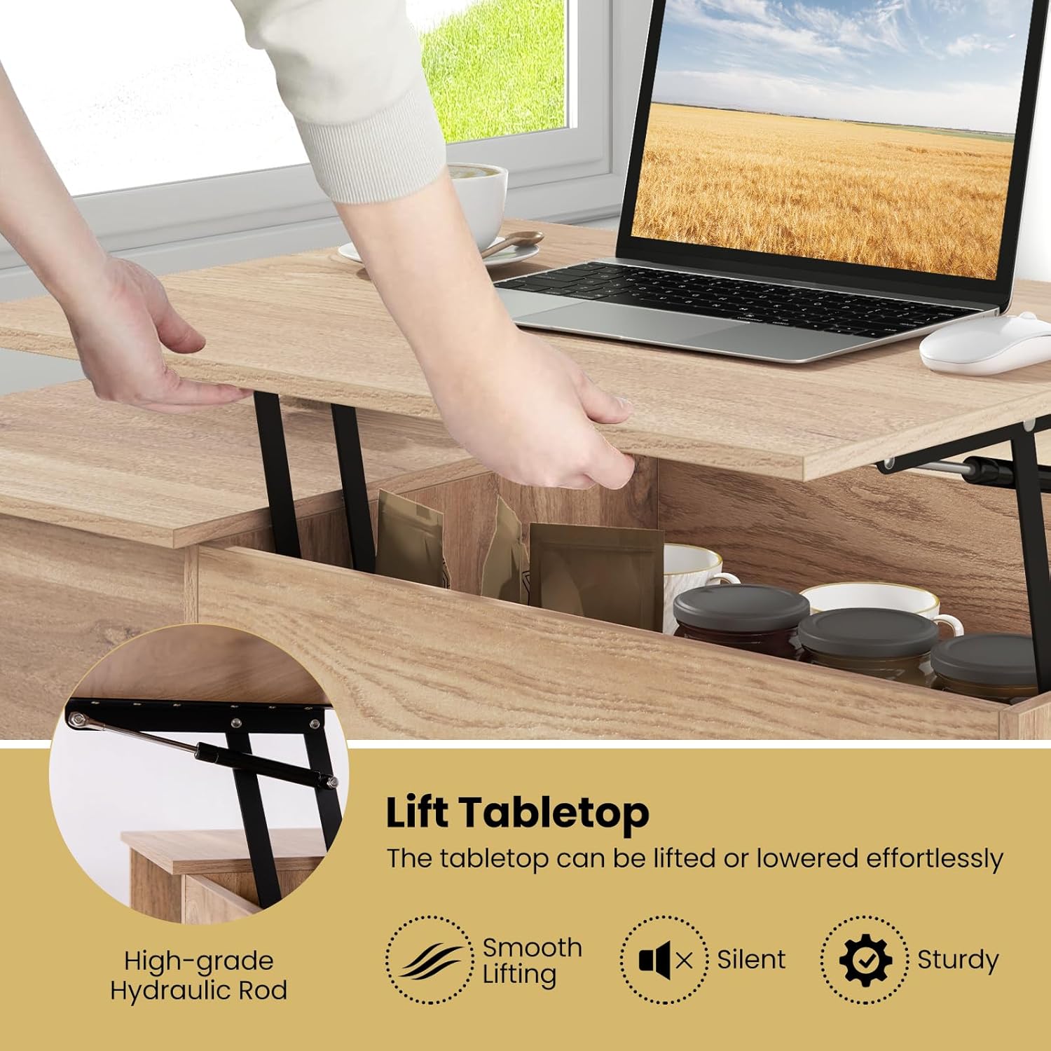 Lift Top Coffee Table with Hidden Storage