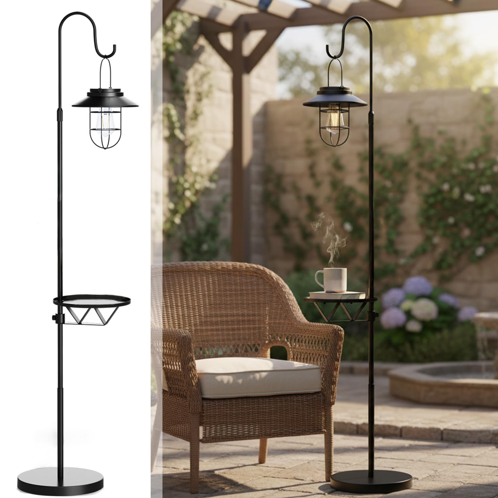 Solar Floor Lamp with Table for Outdoor Patio