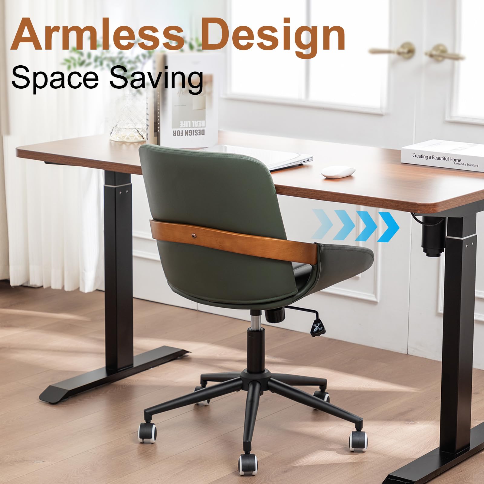 PU Leather Desk Chair with Wheels - Adjustable Height Swivel Office Chair