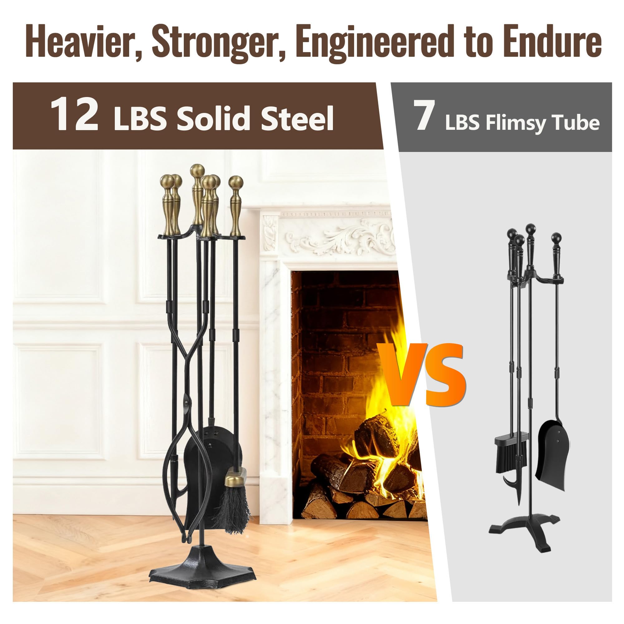 5-Piece Brass Fireplace Tool Set