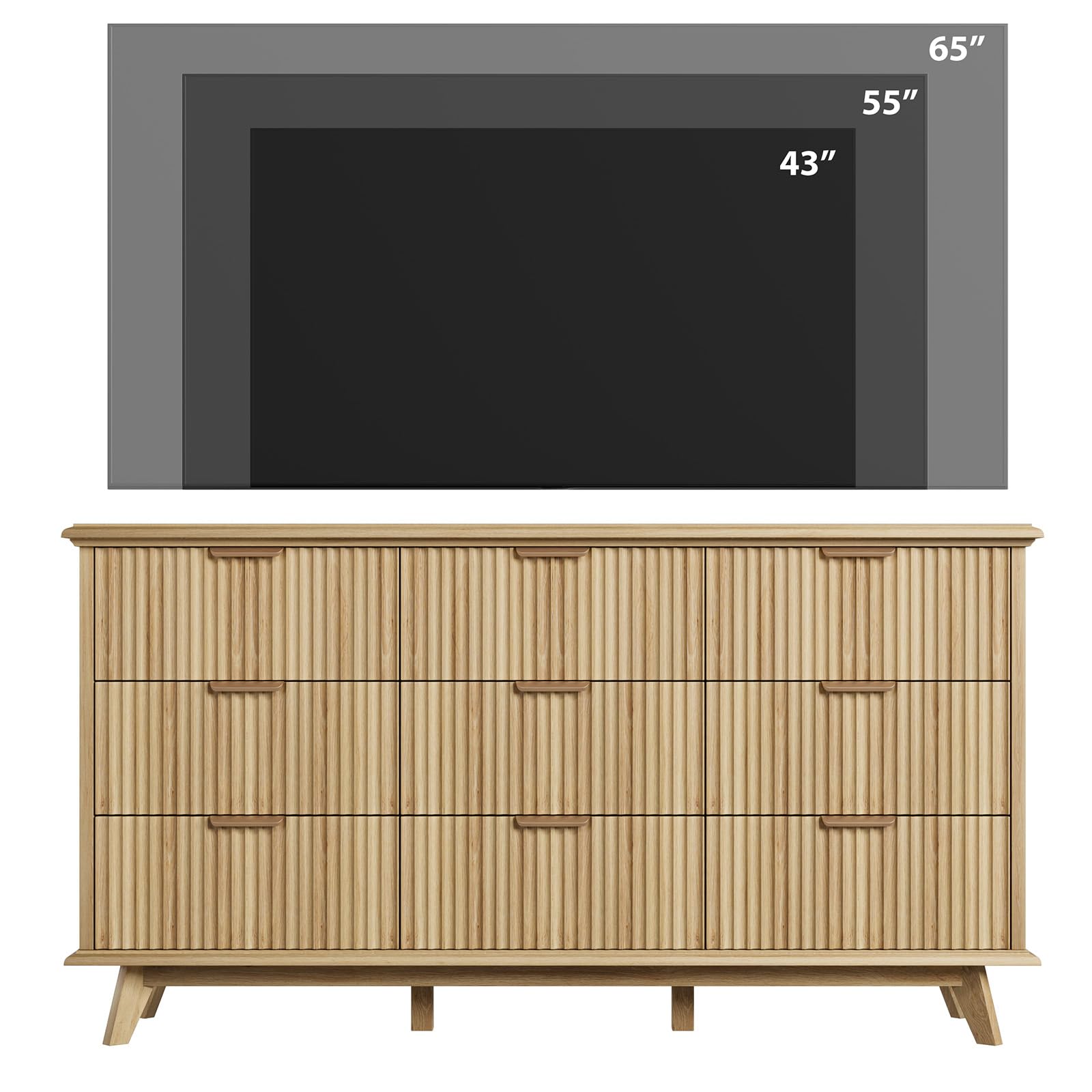 Fluted 9-Drawer Dresser 59.1" Wide Modern Chest with Metal Handle