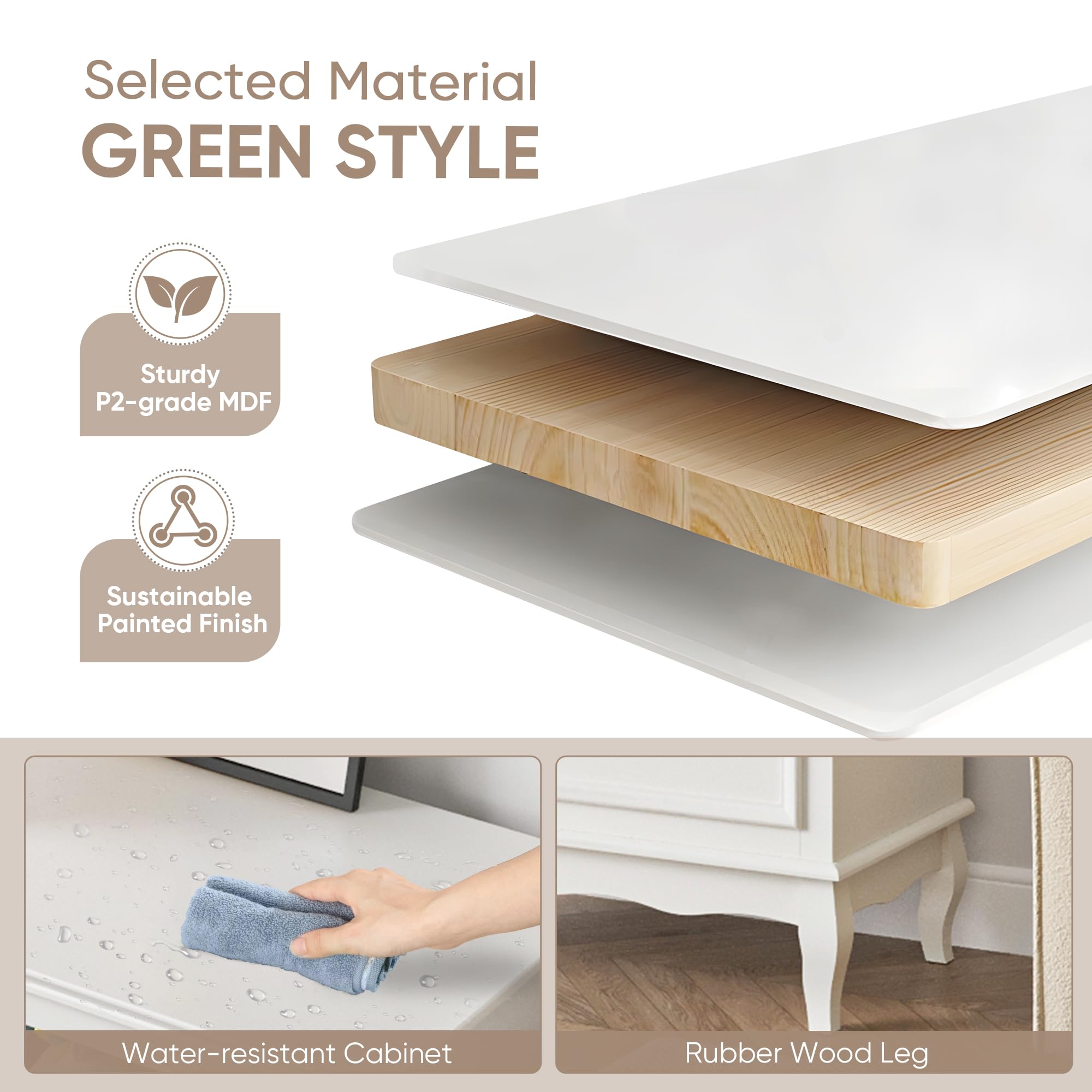 White 5 Drawer Dresser with Solid Wood Legs