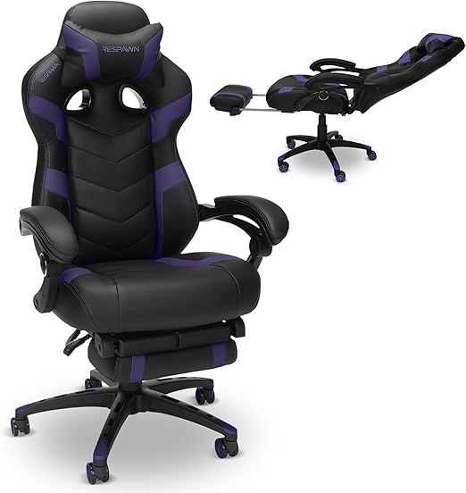 Ergonomic Gaming Chair with Footrest - Purple