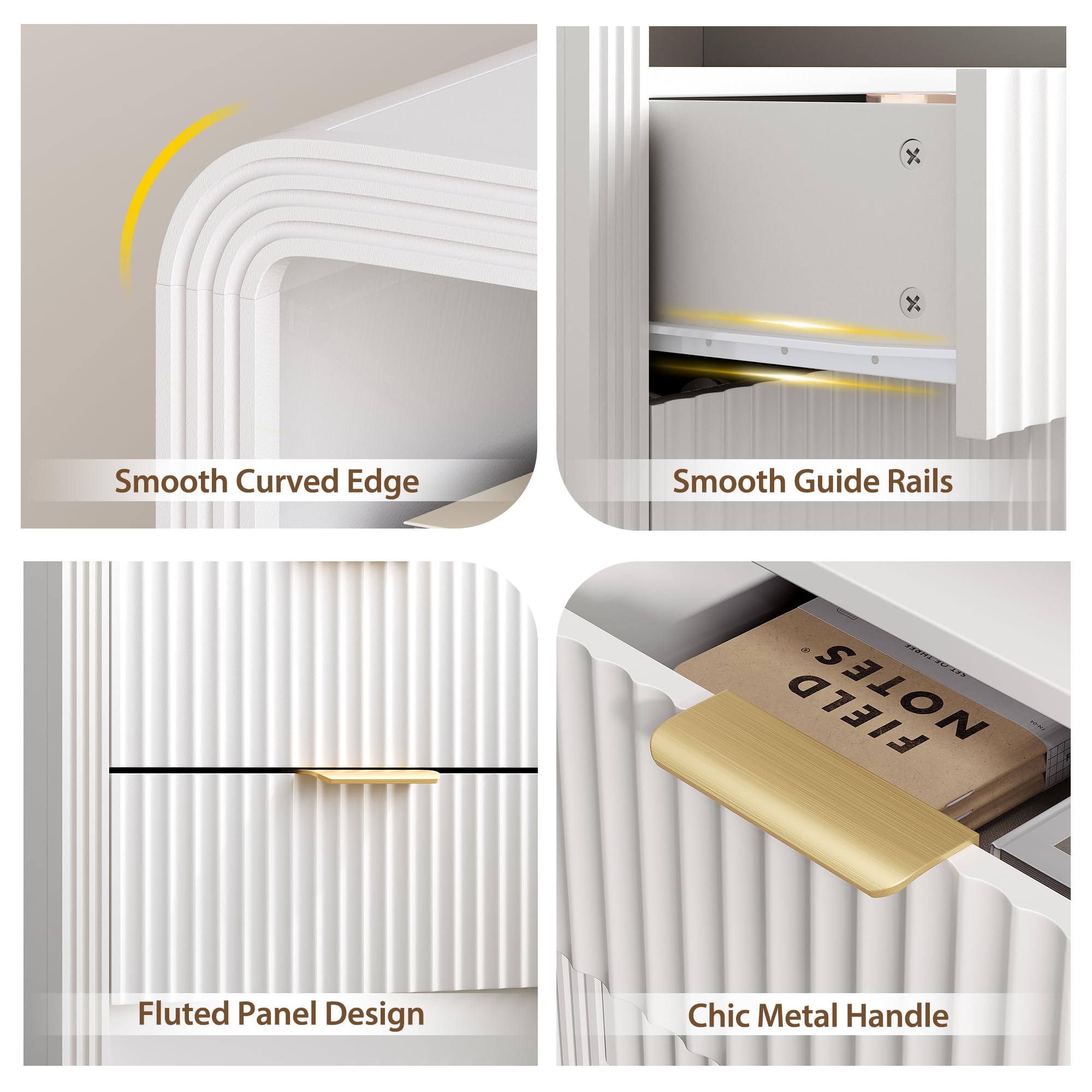 Fluted Nightstand with Charging Station