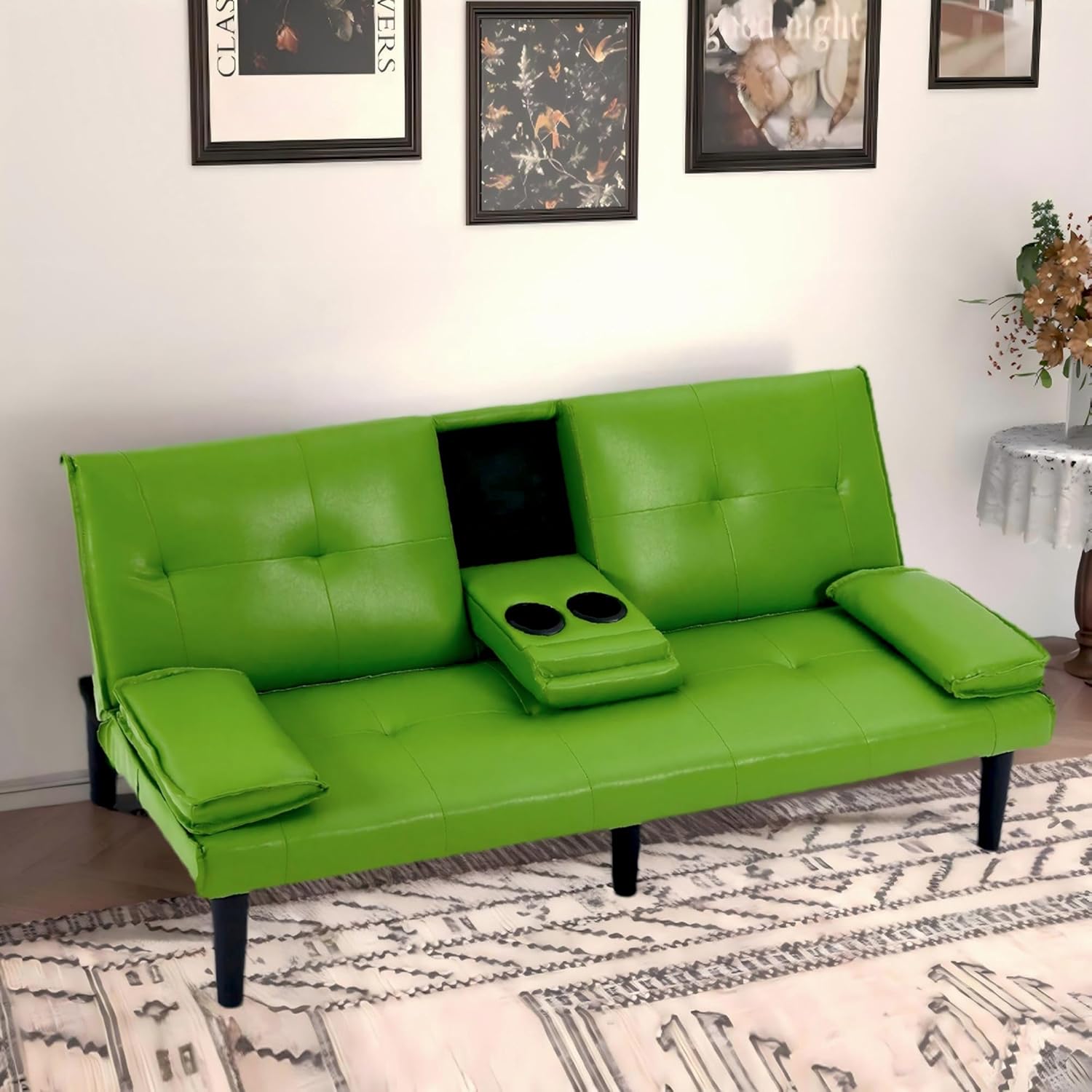 Convertible Folding Futon Sofa Bed with Cup Holders