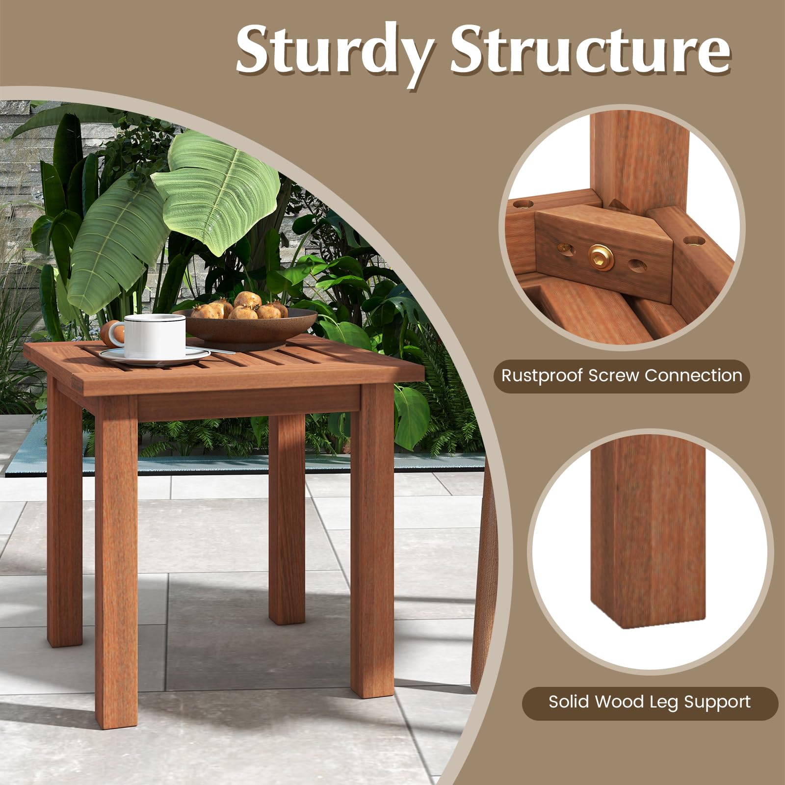 17.5 Inch Square Hardwood Outdoor Side Table