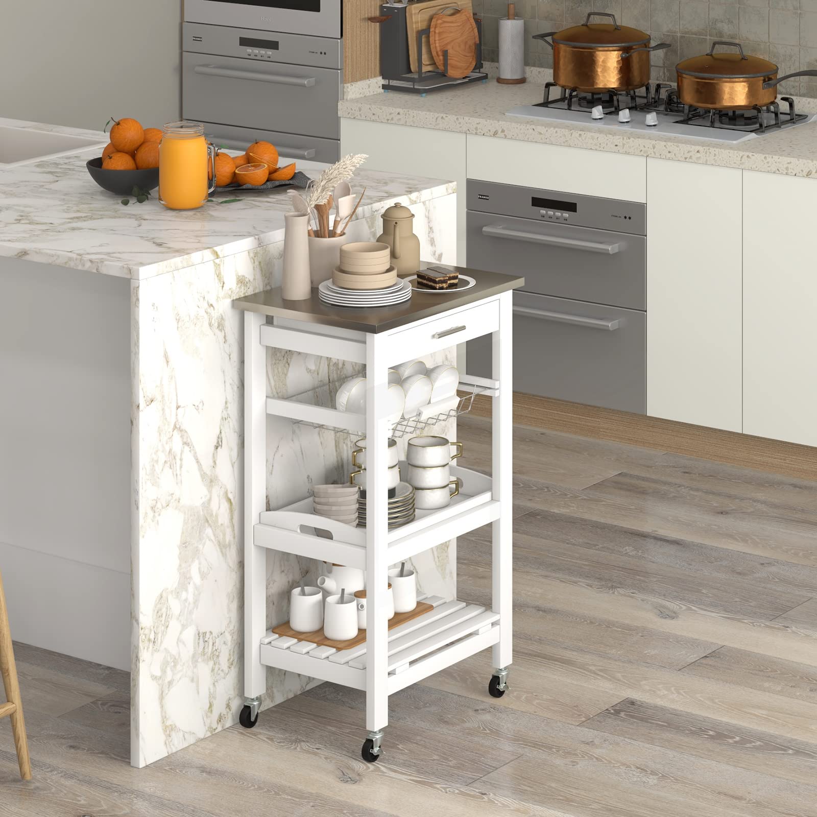 Kitchen Rolling Cart with Stainless Steel Top