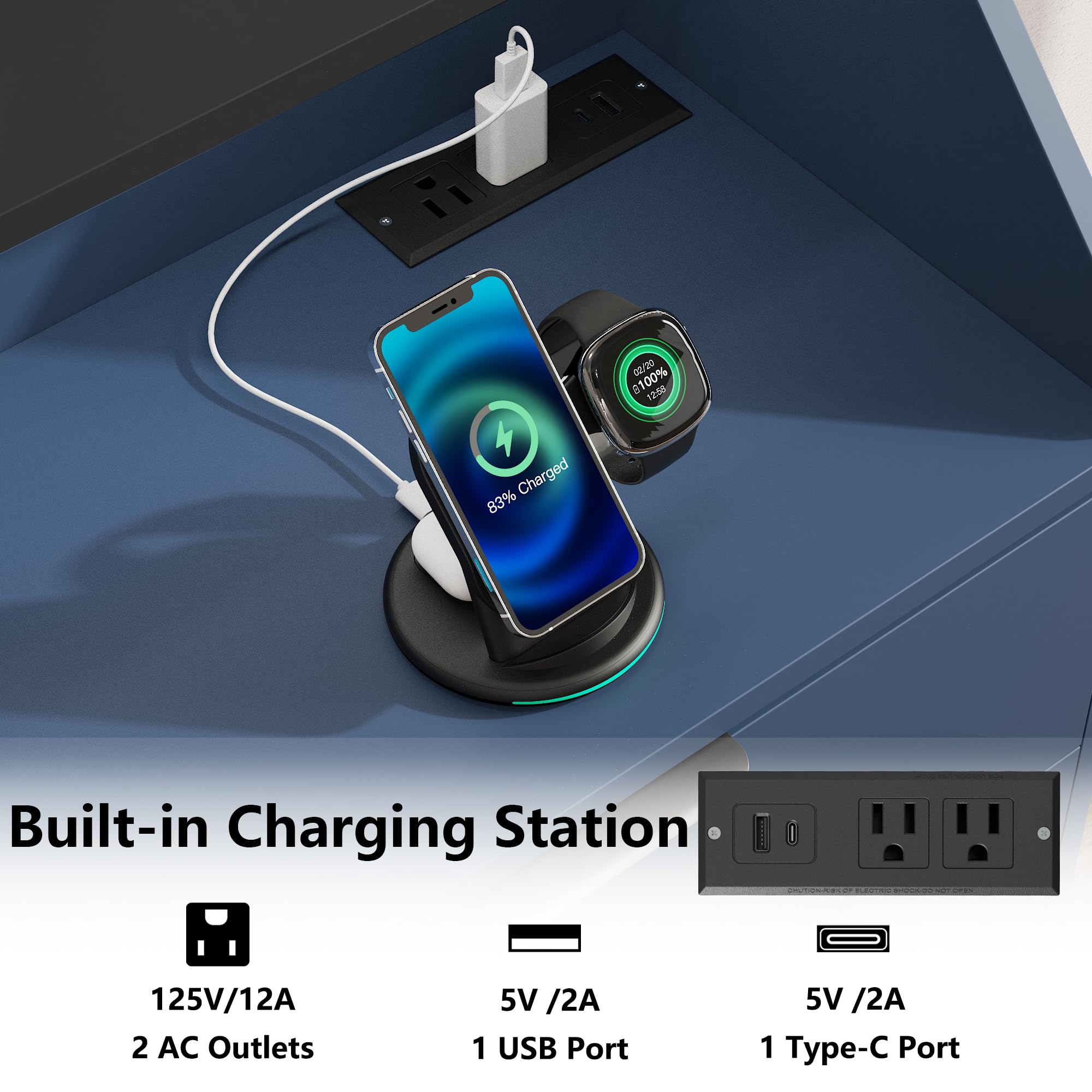 6 Drawer Dresser with LED Light and Charging Station