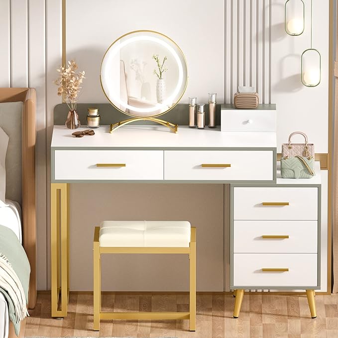 Vanity Desk with Mirror and Lights