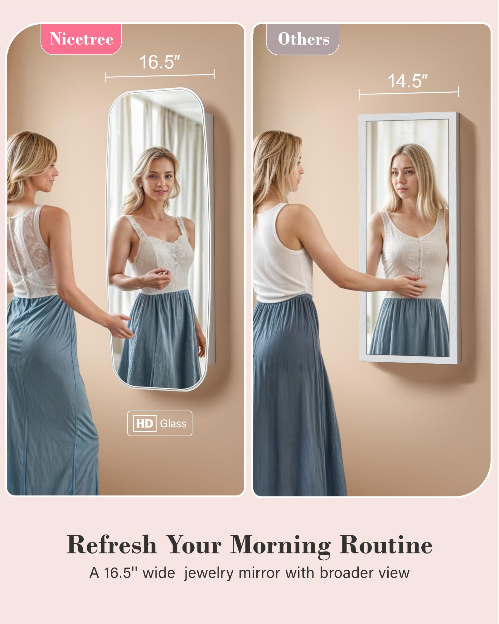 LED Mirror Jewelry Cabinet with Wall Mount and Storage Drawers