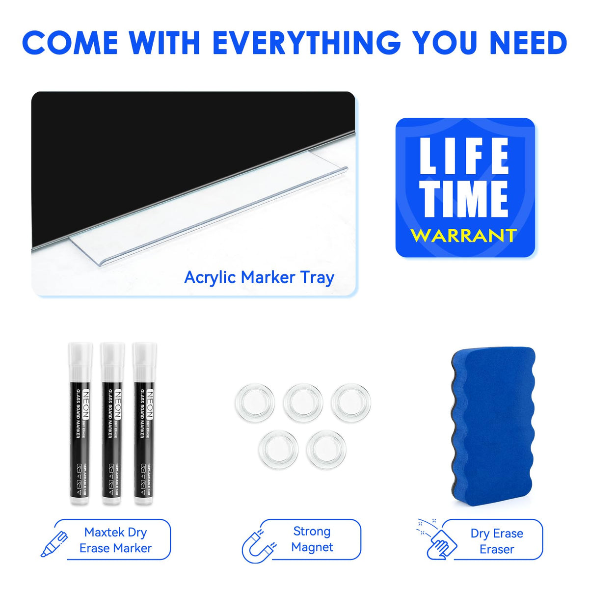 Magnetic Glass Dry Erase White Board 48" x 32"