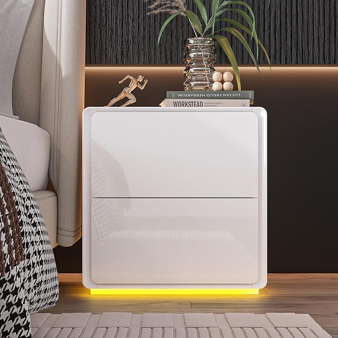 Nightstands Set of 2 with 2 Drawers and Light