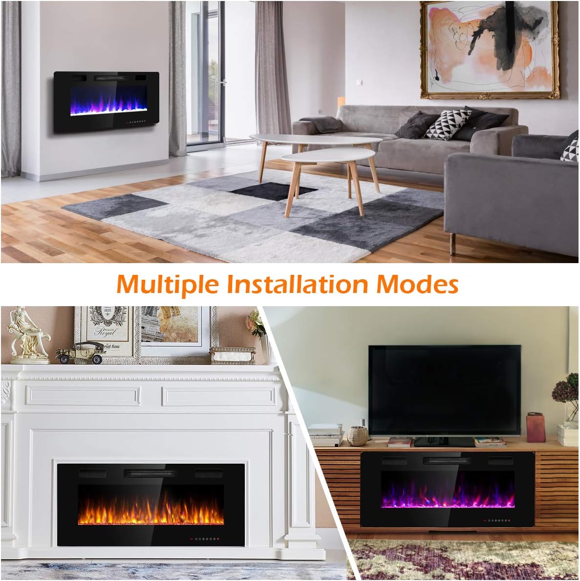42 Inch Recessed Electric Fireplace Wall Mounted Heater