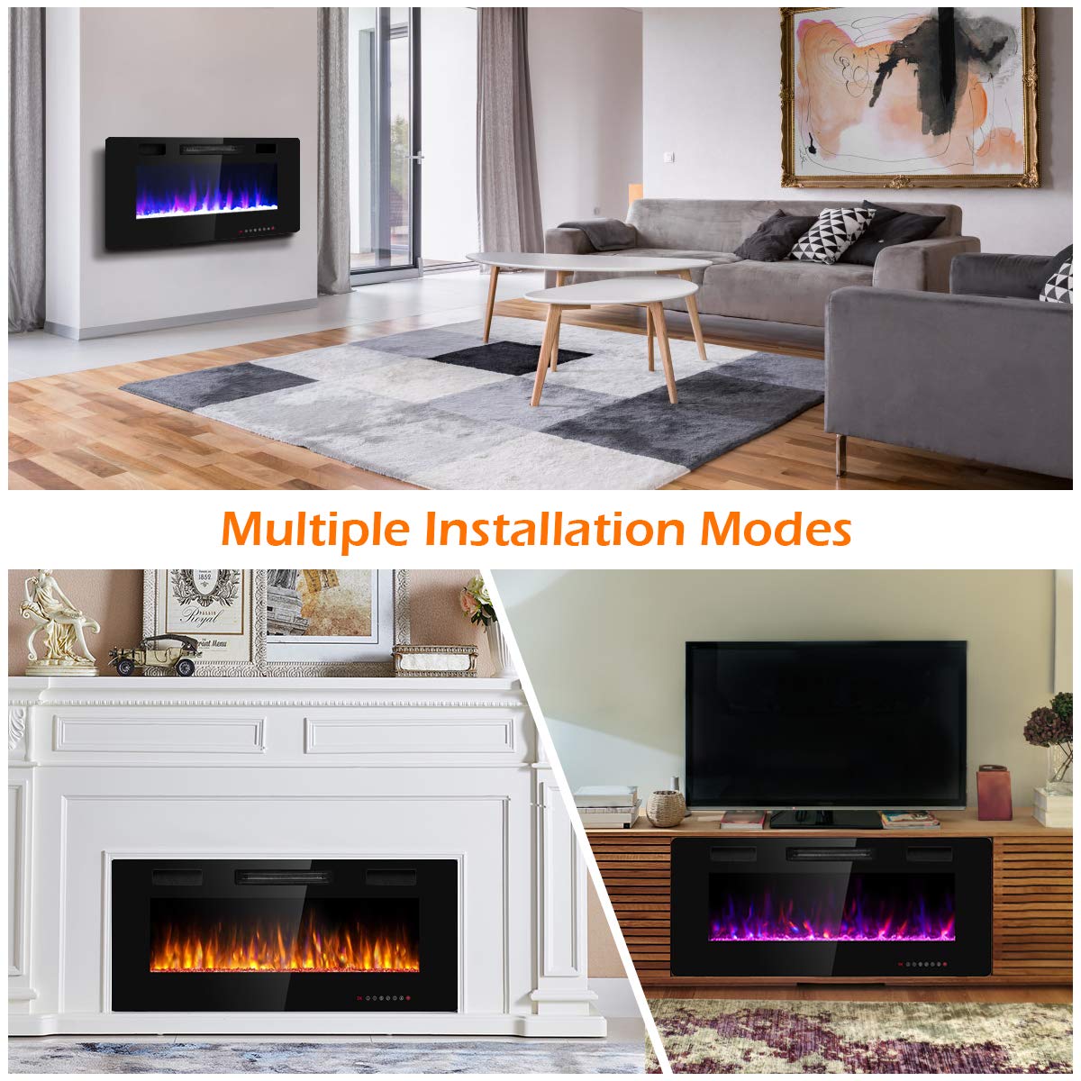 42 Inch Recessed Electric Fireplace Wall Mounted Heater