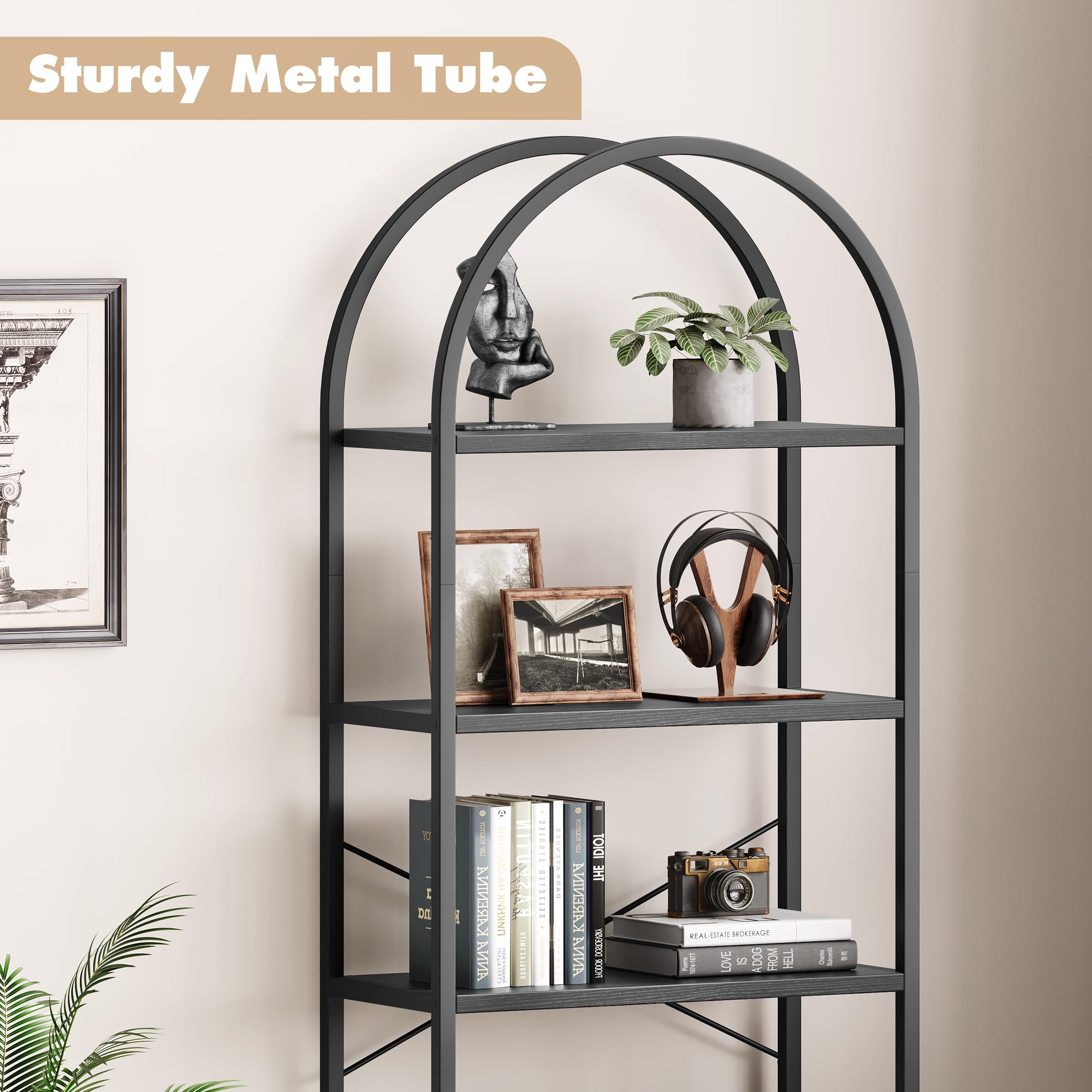 71" Arched Bookshelf 5-Tier Metal Frame