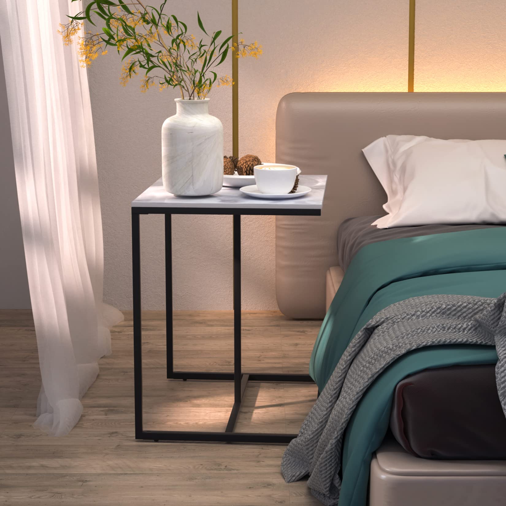 C-Shaped Sintered Stone End Table