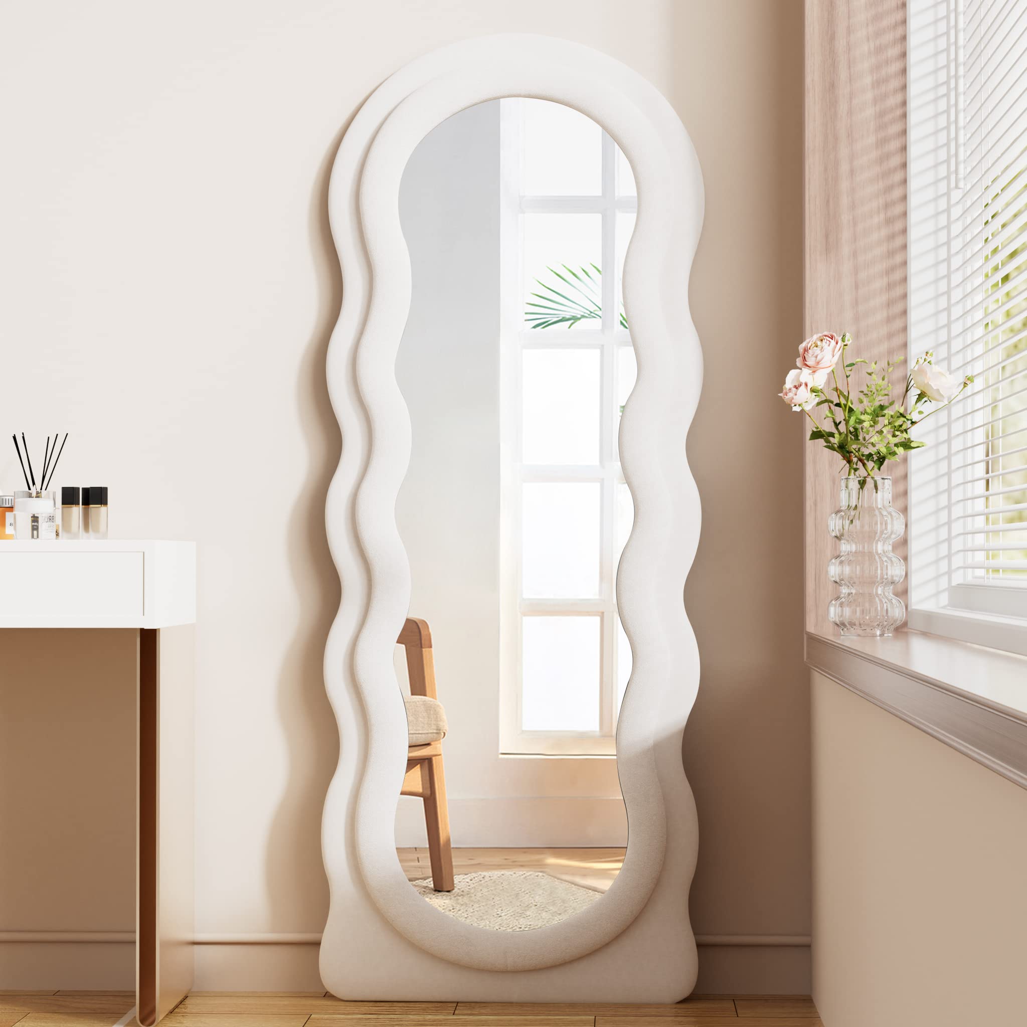 Wavy Full Length Floor Mirror 63" x 24" White