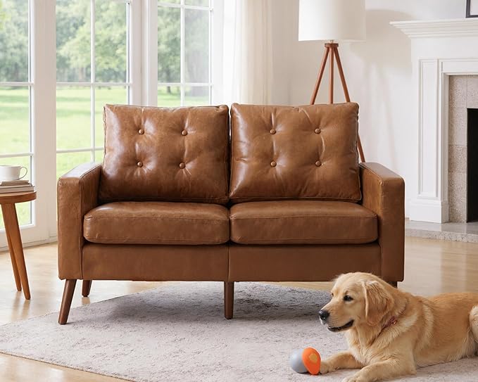 Mid Century Modern Armchair Set of 2 Button Tufted Faux Leather