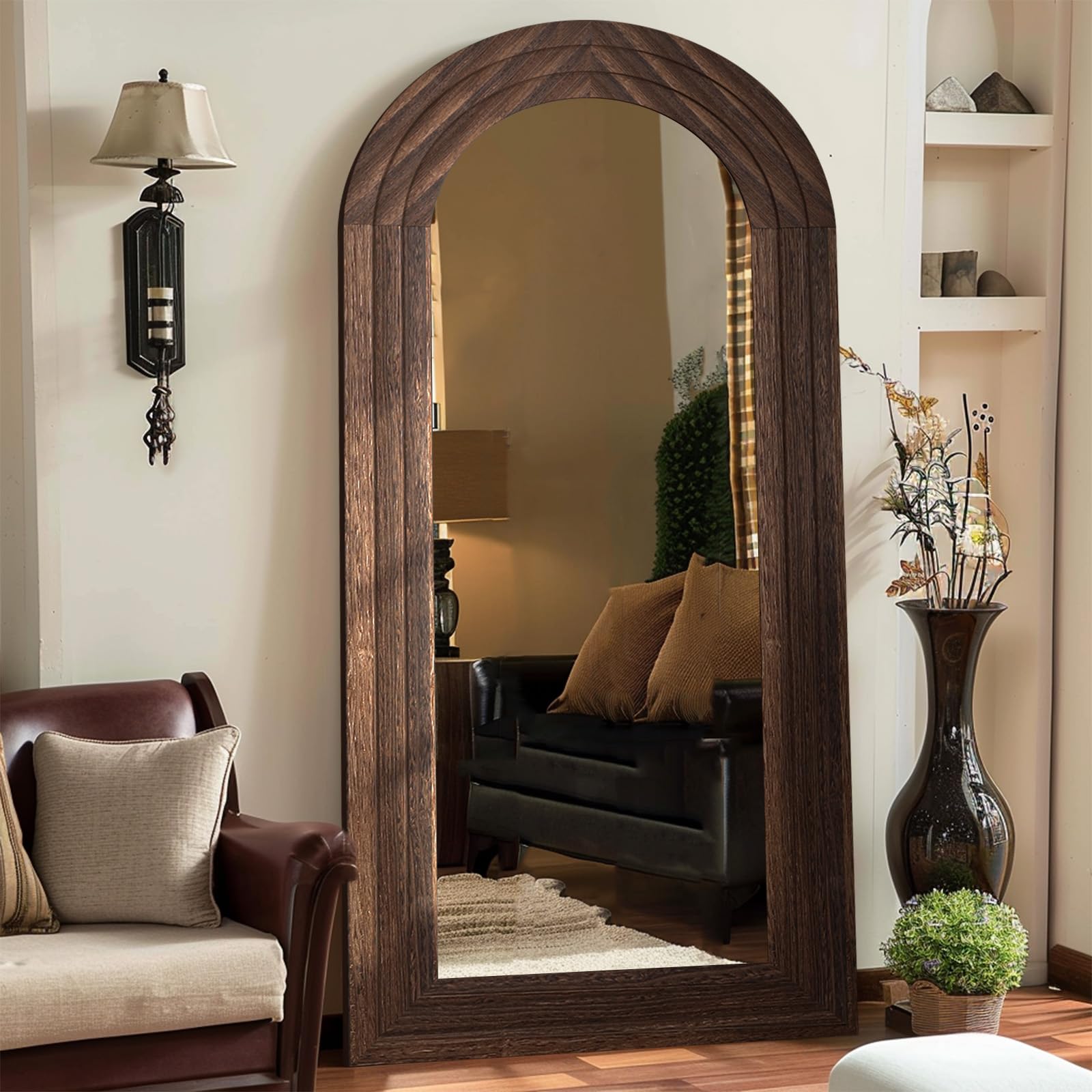 Arched Full Length Mirror with Solid Wood Frame