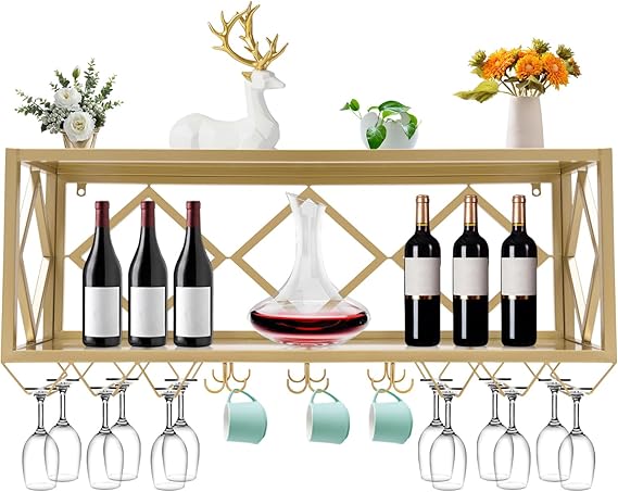 Wall Mounted Wine Rack with Glass Holder