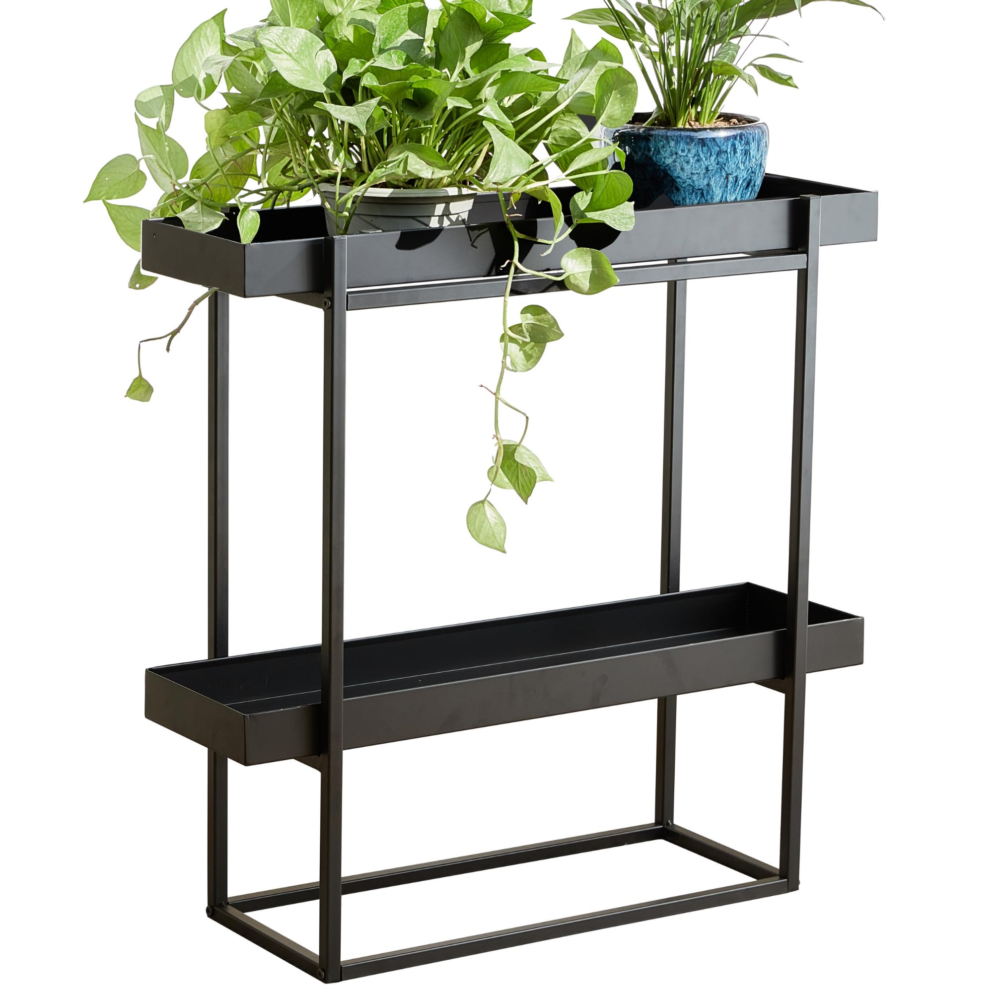 2-Tier Plant Stand Indoor Outdoor - Heavy Duty Iron Black