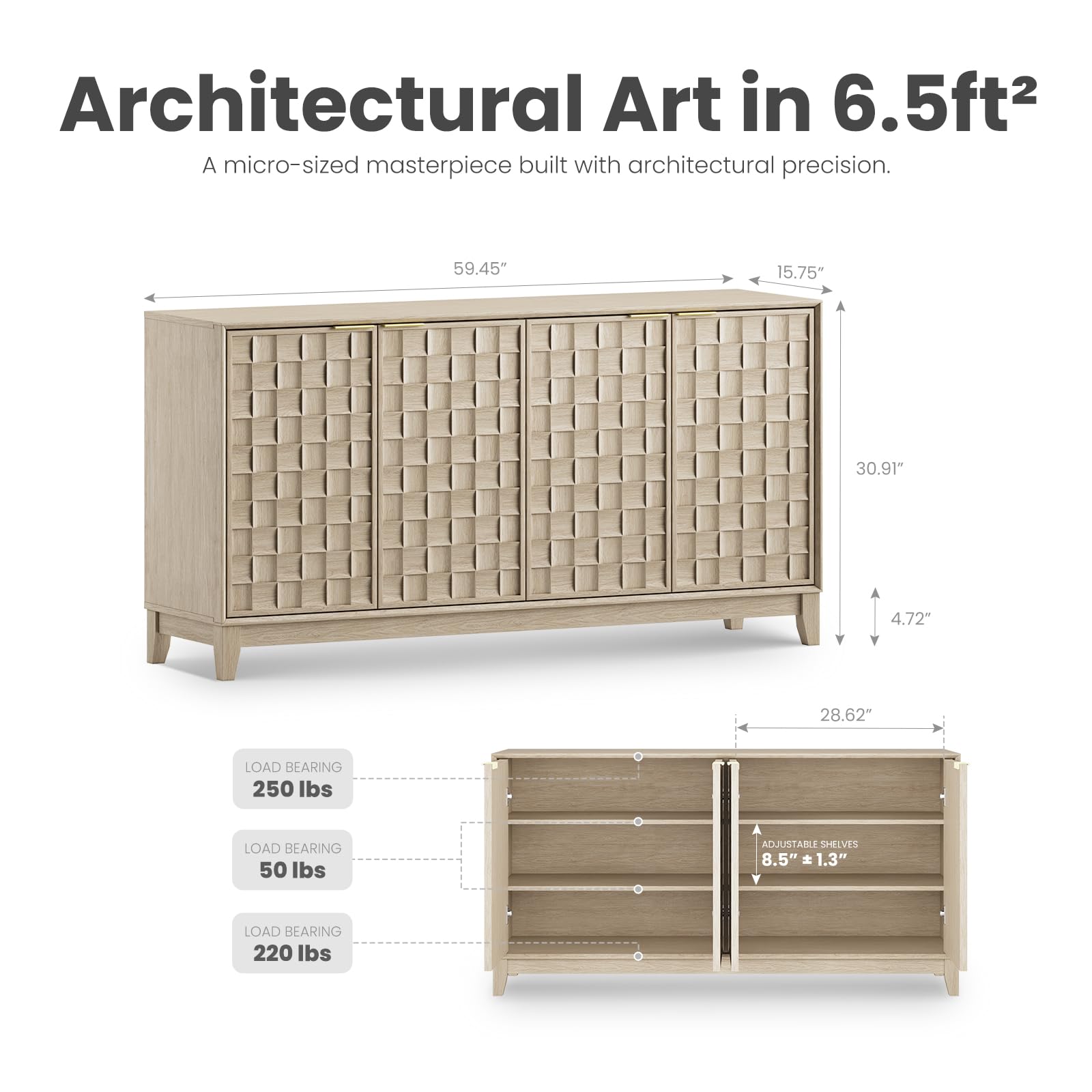 Fluted Sideboard Cabinet with Storage