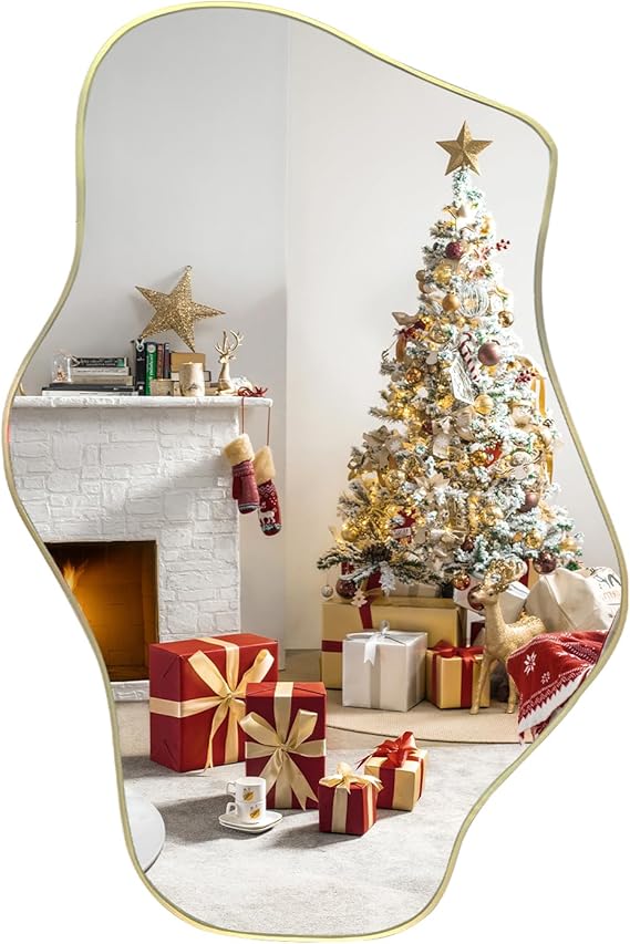 DAOYIJIAJU Irregular Mirror, 47.2"x23" Large Asymmetrical Wall Mirror, Odd Shaped Mirrors, Modern Frameless Abstract Mirrors for Living Room Bathroom Bedroom Entryway Fireplace