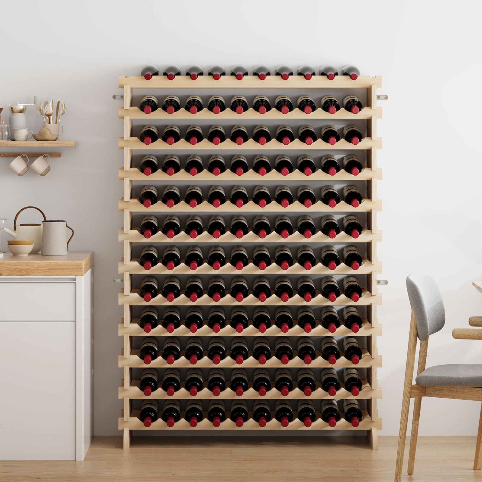 120-Bottle Pine Wood Wine Rack Stand