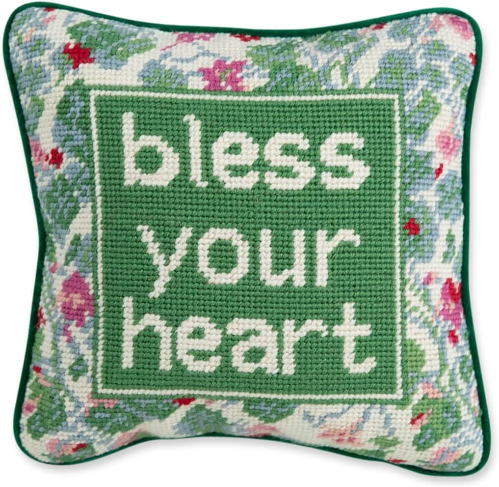 Needlepoint Throw Pillow - Bless Your Heart - 10x10 Decorative Accent