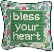 Needlepoint Throw Pillow - Bless Your Heart - 10x10 Decorative Accent