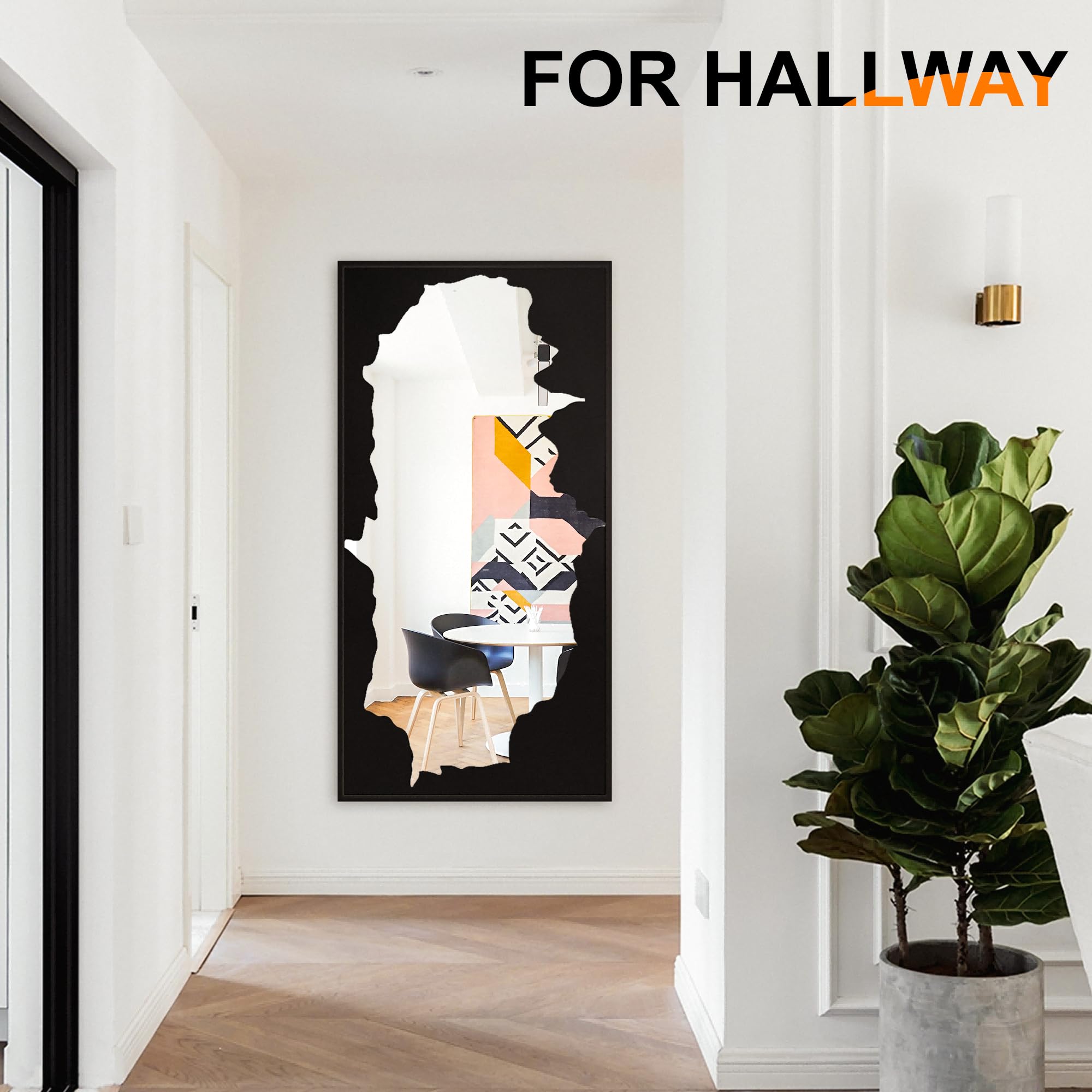 55x28 Full-Length Mirror with Artistic Black Abstract Overlay