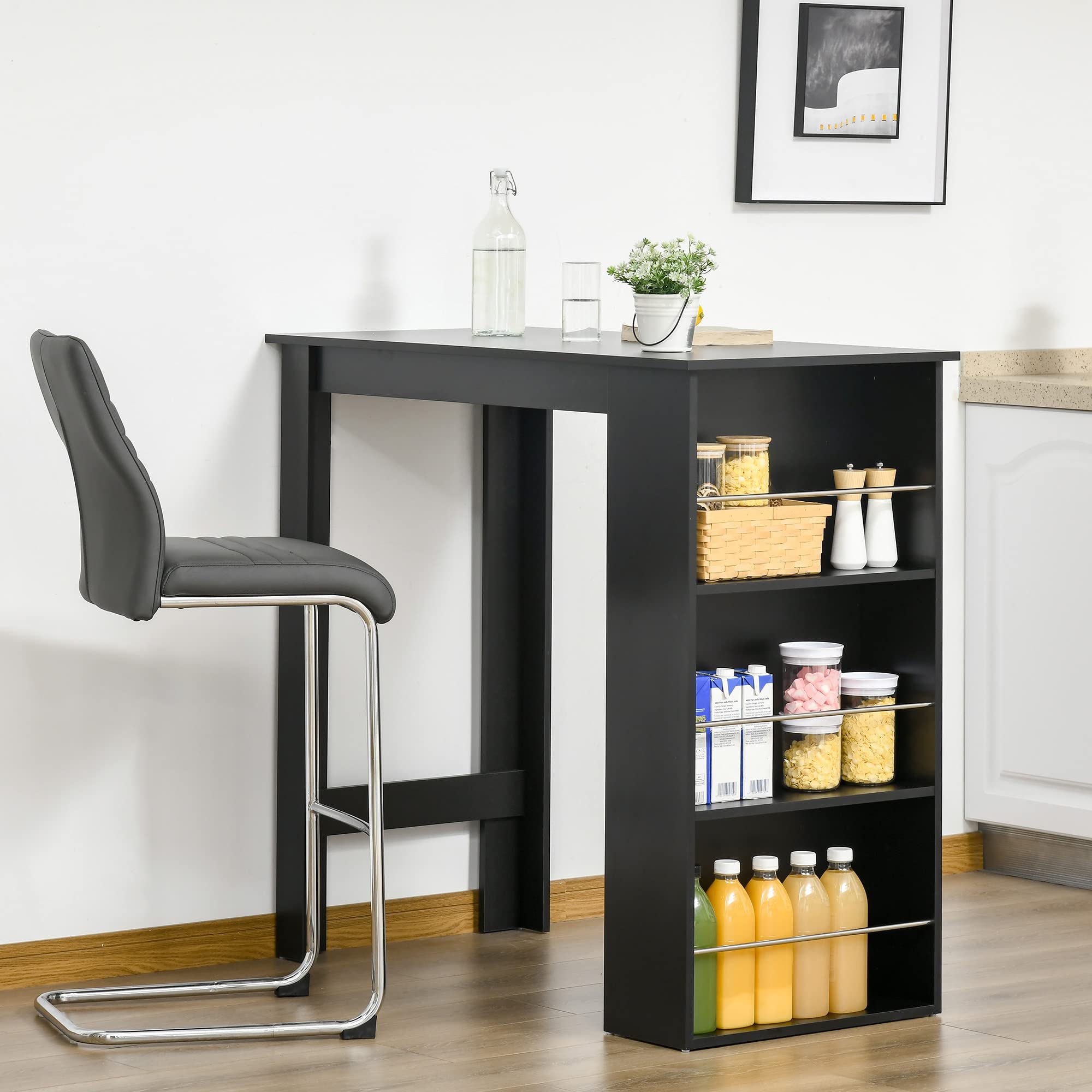 Modern Bar Table with Storage Shelves