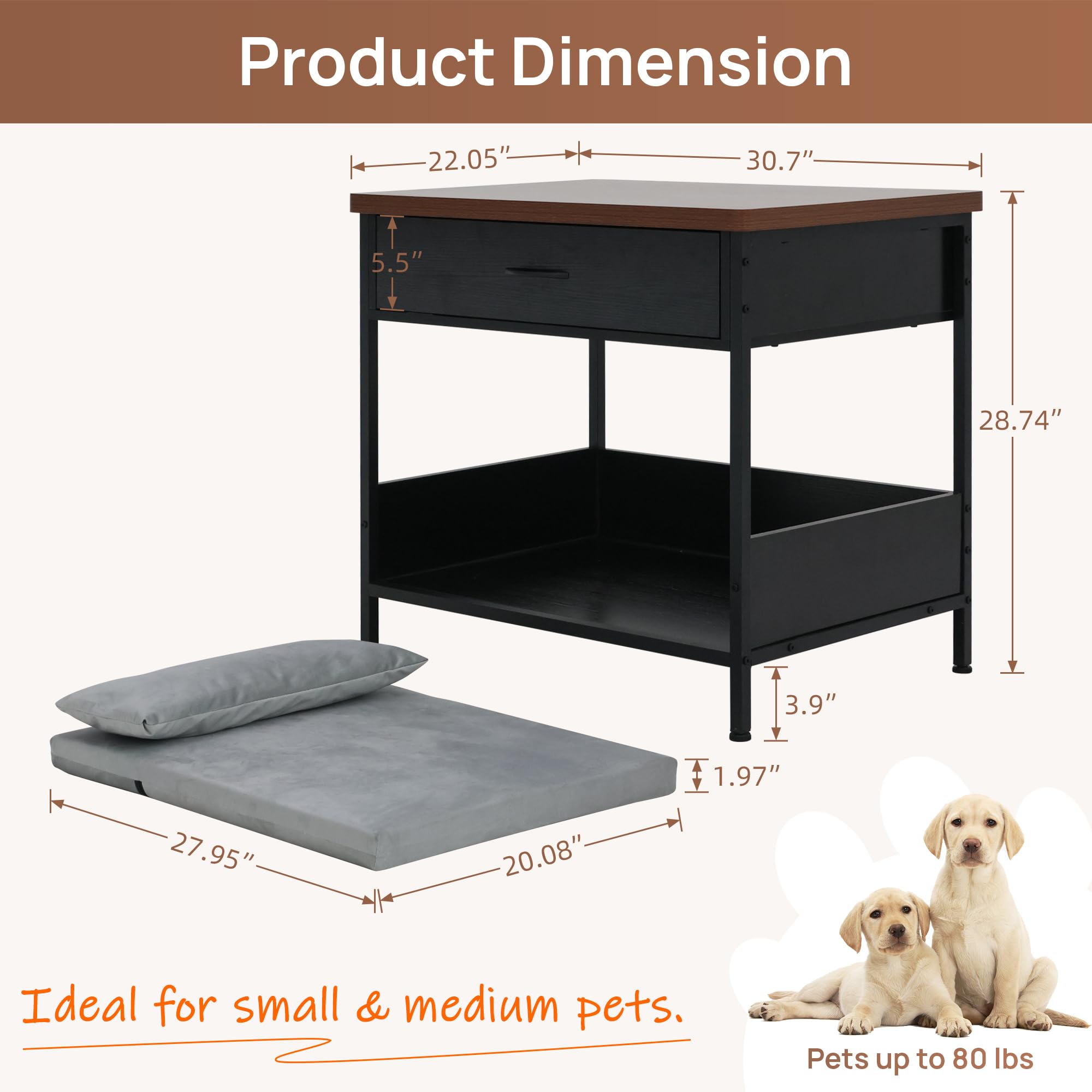 Dog Bed End Table with Storage Drawer