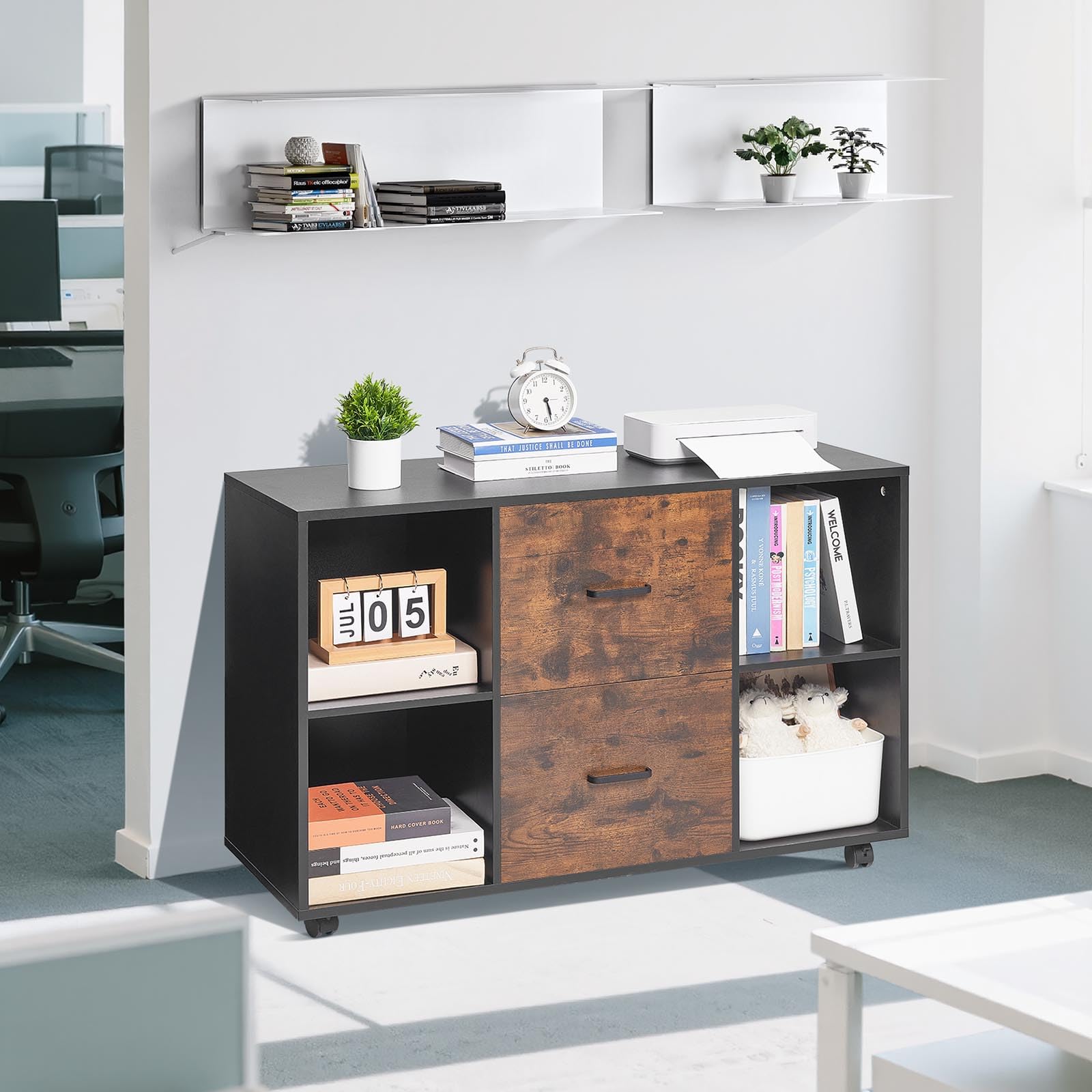2 Drawer Mobile File Cabinet with Open Shelves