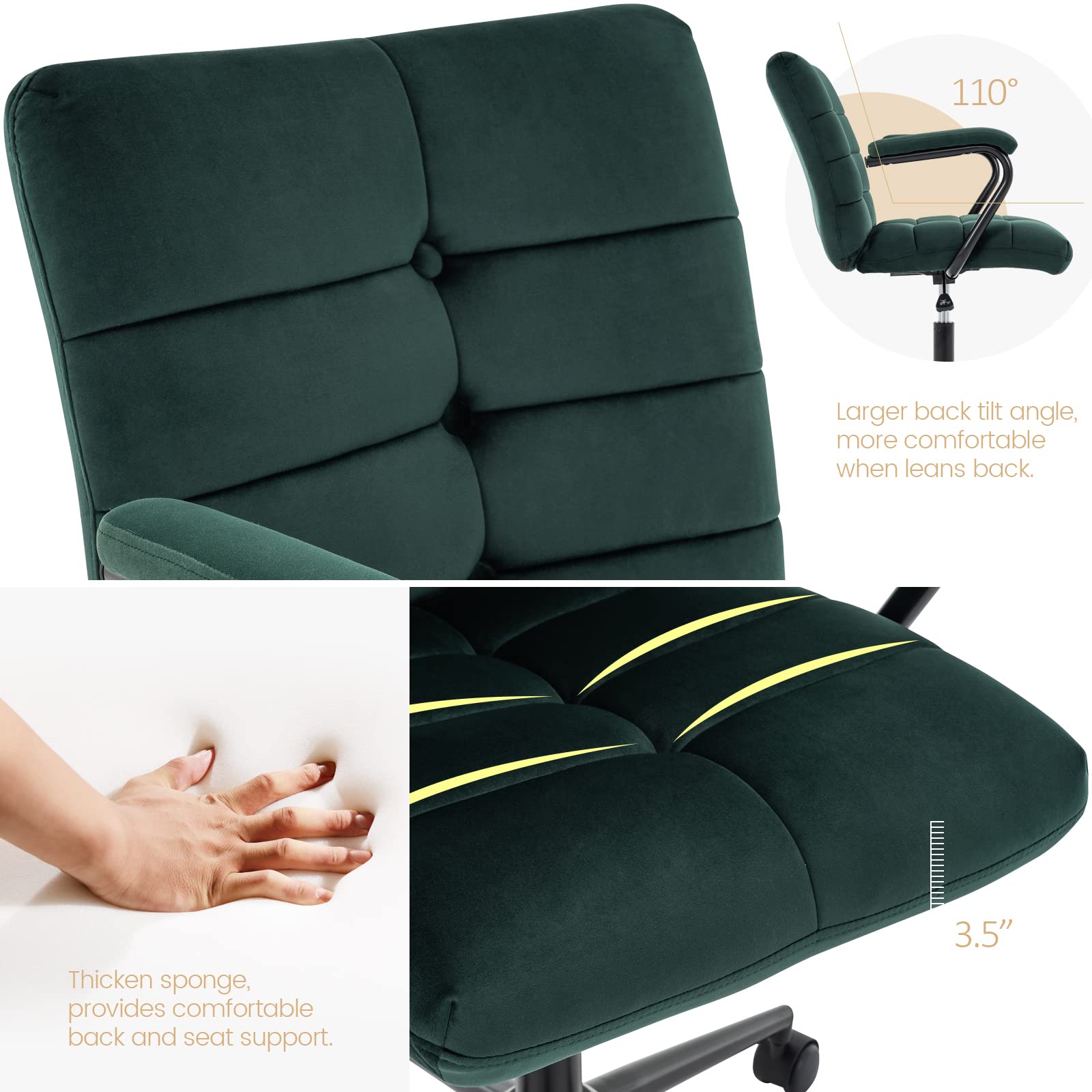 Velvet Home Office Desk Chair with Wheels