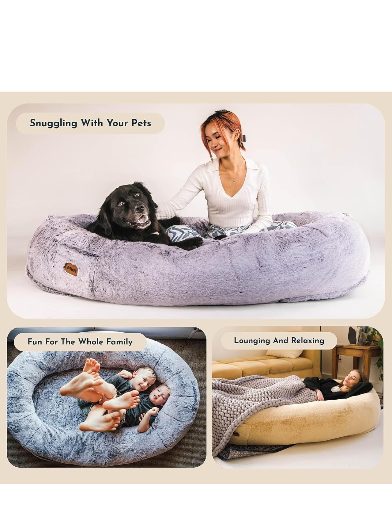 Human Dog Bed - Memory Foam Bean Bag with Plush Bolsters