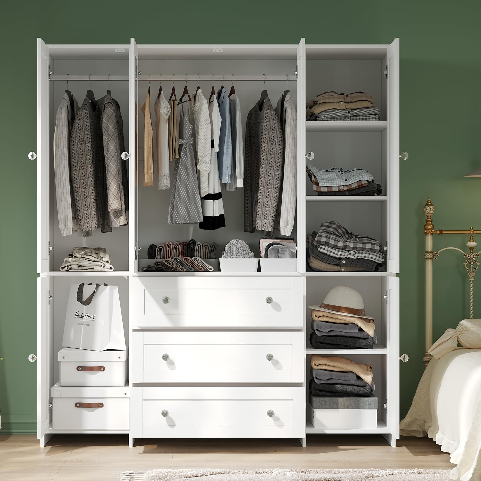 71" Armoire Wardrobe Closet with Drawers and Mirror