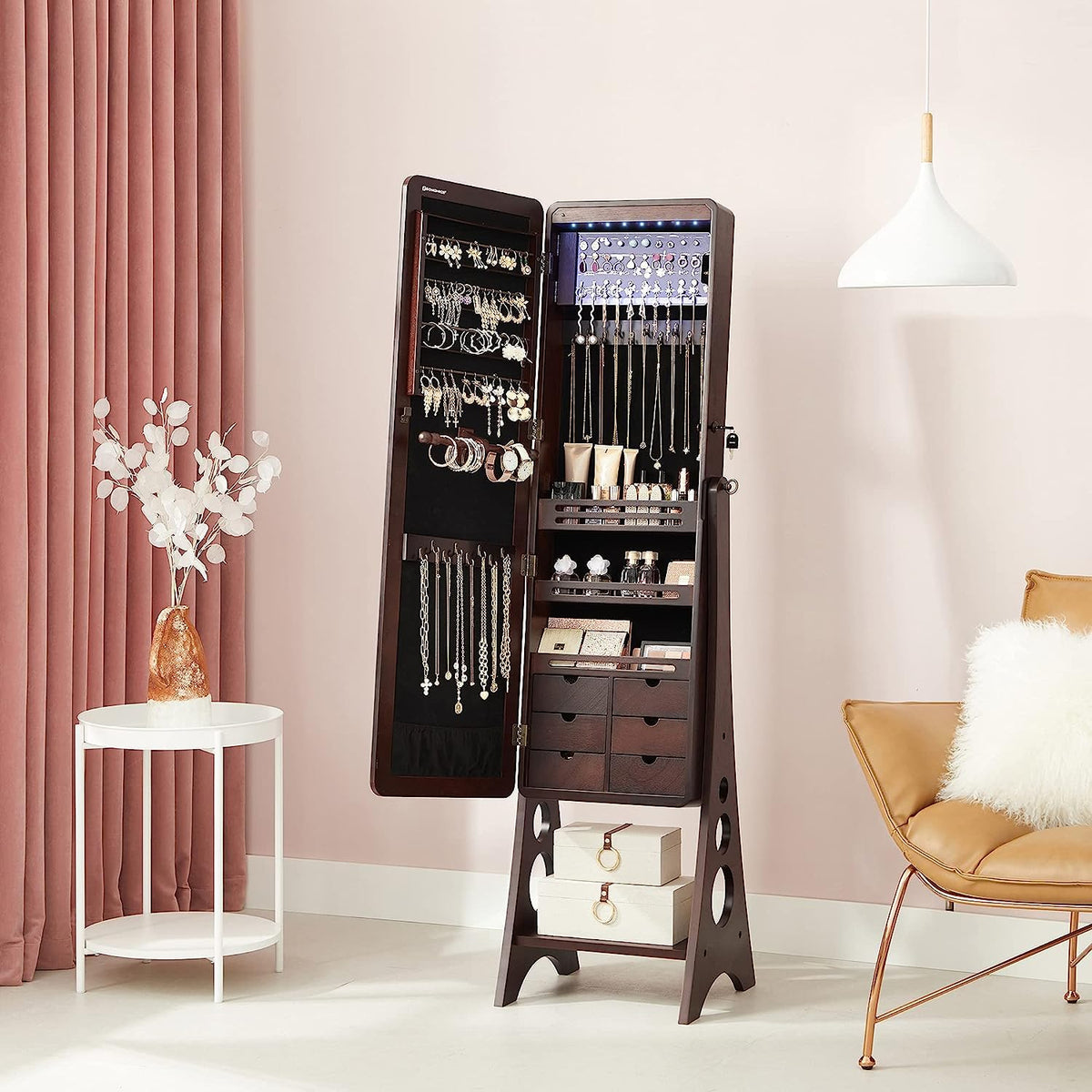 Aria Standing Jewelry Armoire with LED Mirror