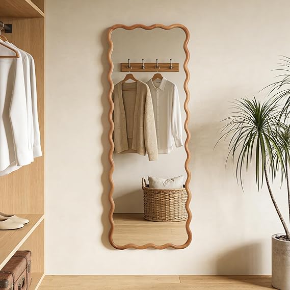 Wavy Wood Mirror 40x28 Inch Natural Finish