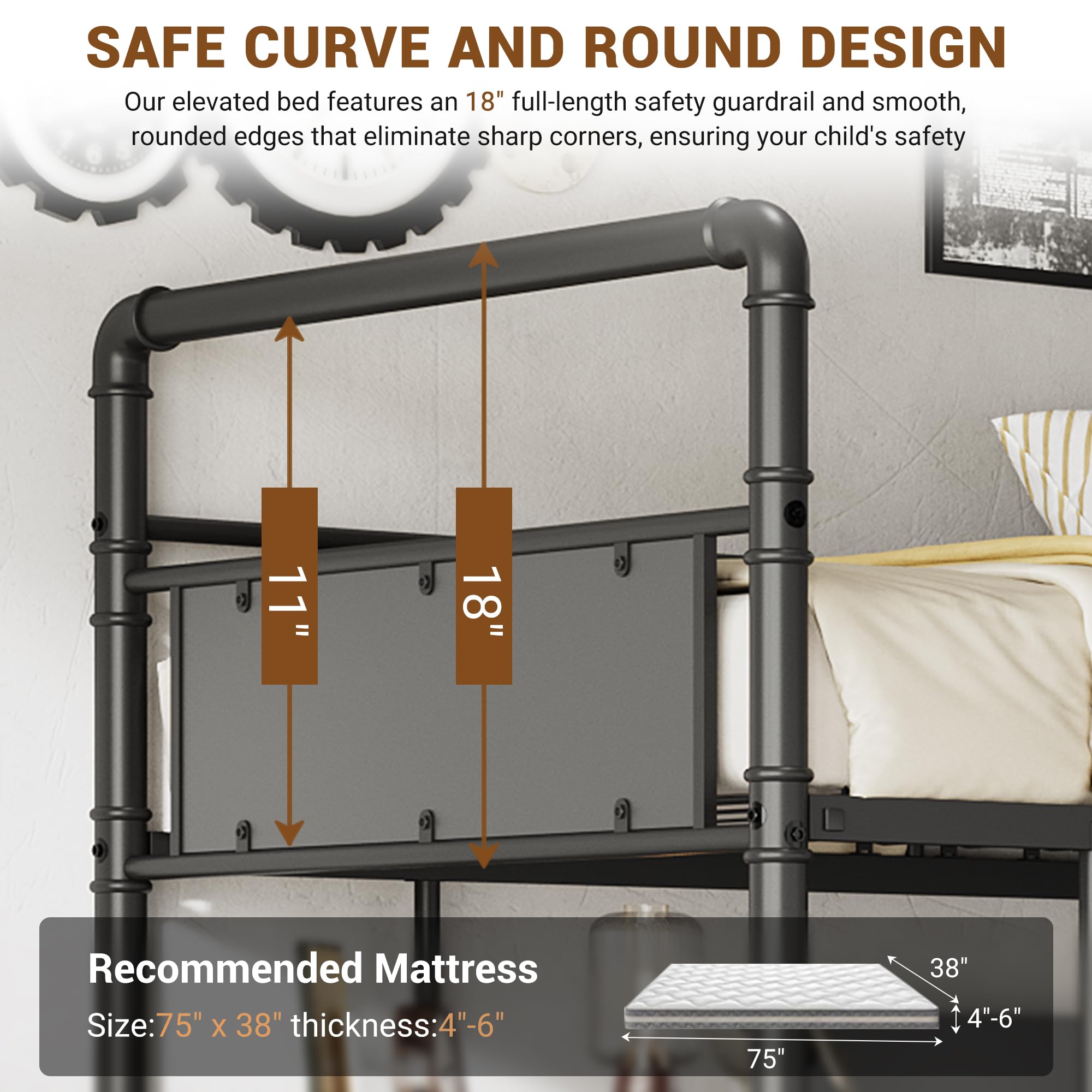 Twin Loft Bed with L-Shaped Desk and Ladder