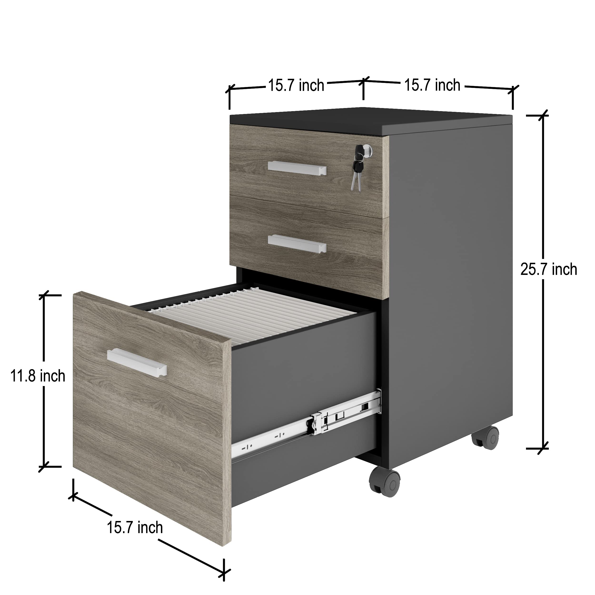 Lazio 3-Drawer Rolling File Cabinet with Lock